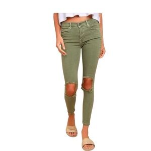Free People distressed Olive Green Denim jeans Ripped Skinny Ankle Size 27